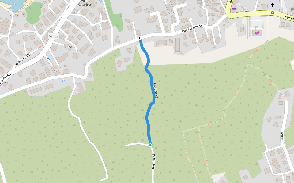 Rastića XI walking route map in Okrug Gornji