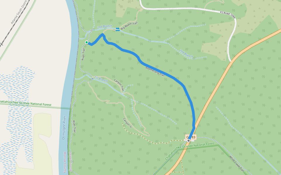 Boomerang Trail walking route map in Forsyth
