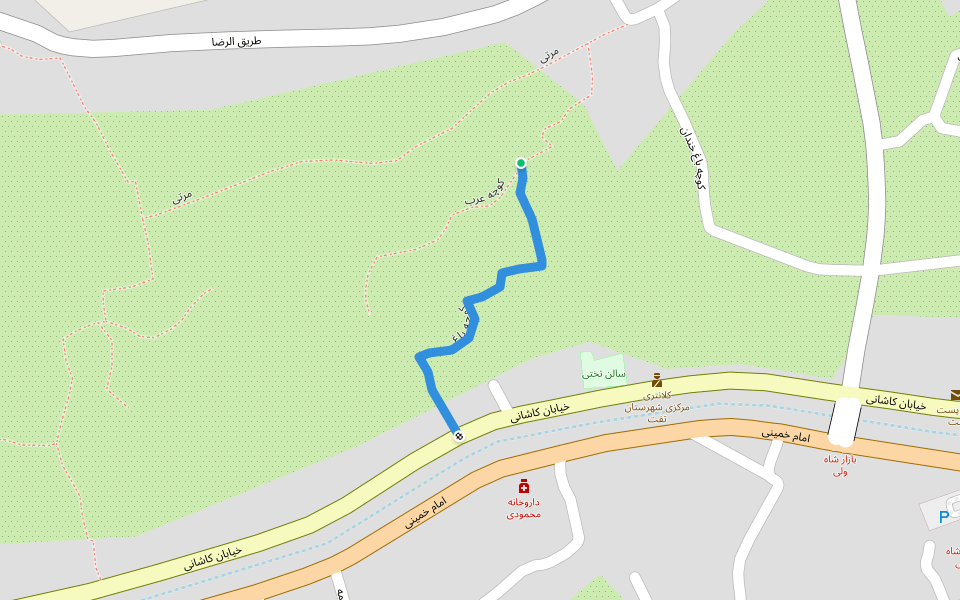 کوچه باغ walking route map in Yazd