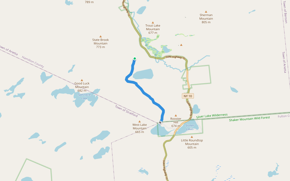 West Stoner Lake Trail walking route map in Piseco
