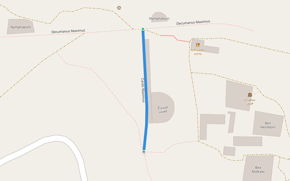 Cardo Maximus walking route map in Umm Qais