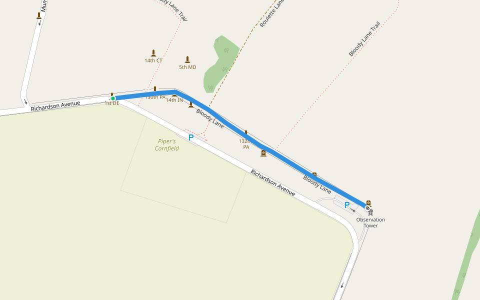 Bloody Lane walking route map in Keedysville