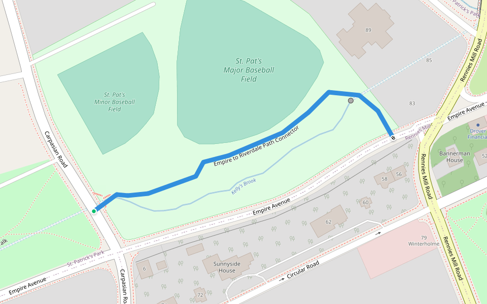 Empire to Riverdale Path Connector walking route map in St. John's