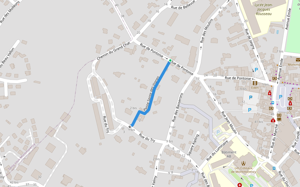 Petite Sente des Vignes walking route map in Montmorency