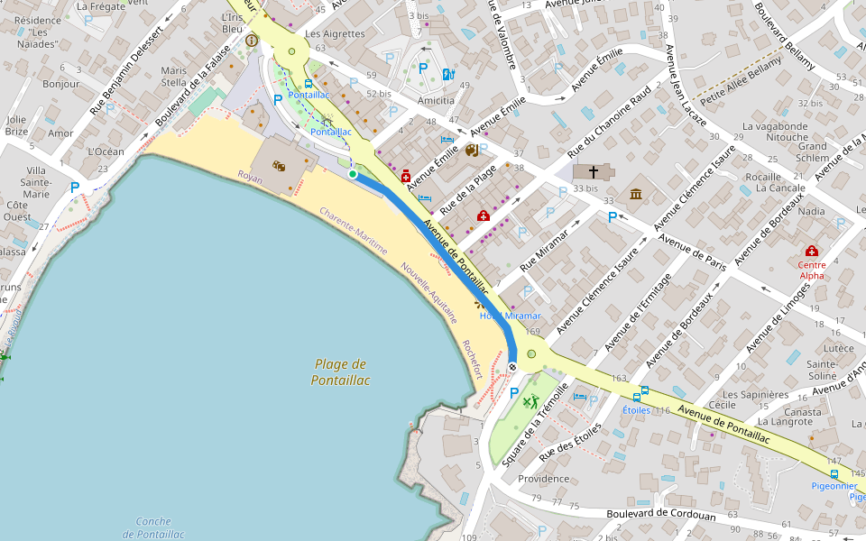 Avenue de Pontaillac walking route map in Royan