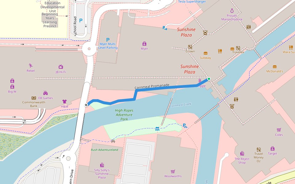 Cornmeal Promanade walking route map in Maroochydore