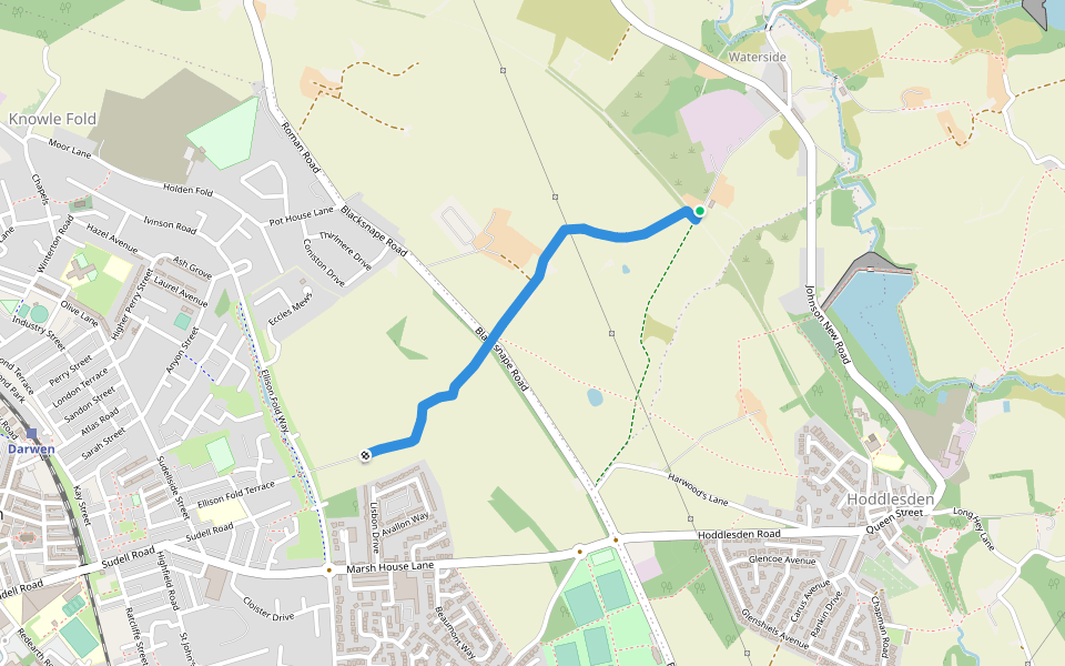 Ellison Fold Lane walking route map in Hoddlesden