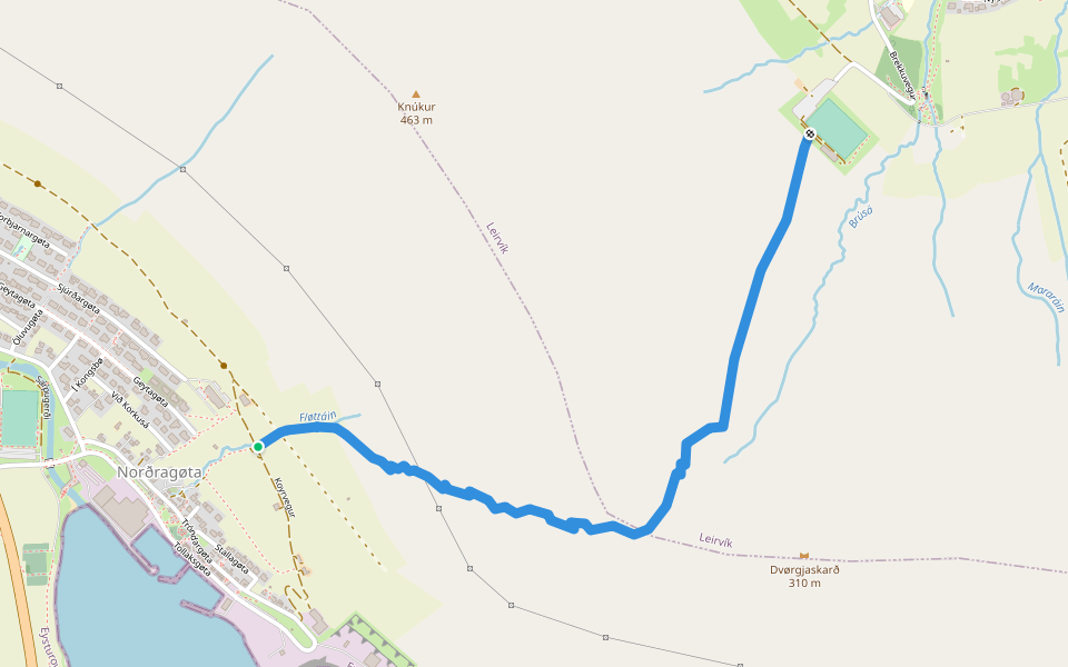 Norðagøta - Leirvik (passage) walking route map in Nordragota