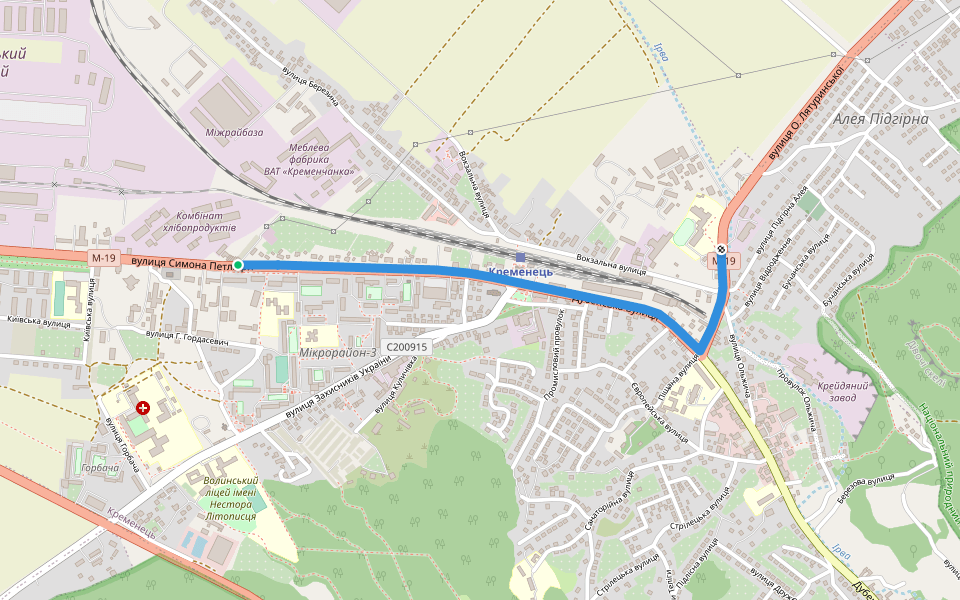 Дубенська вулиця walking route map in Kremenets'