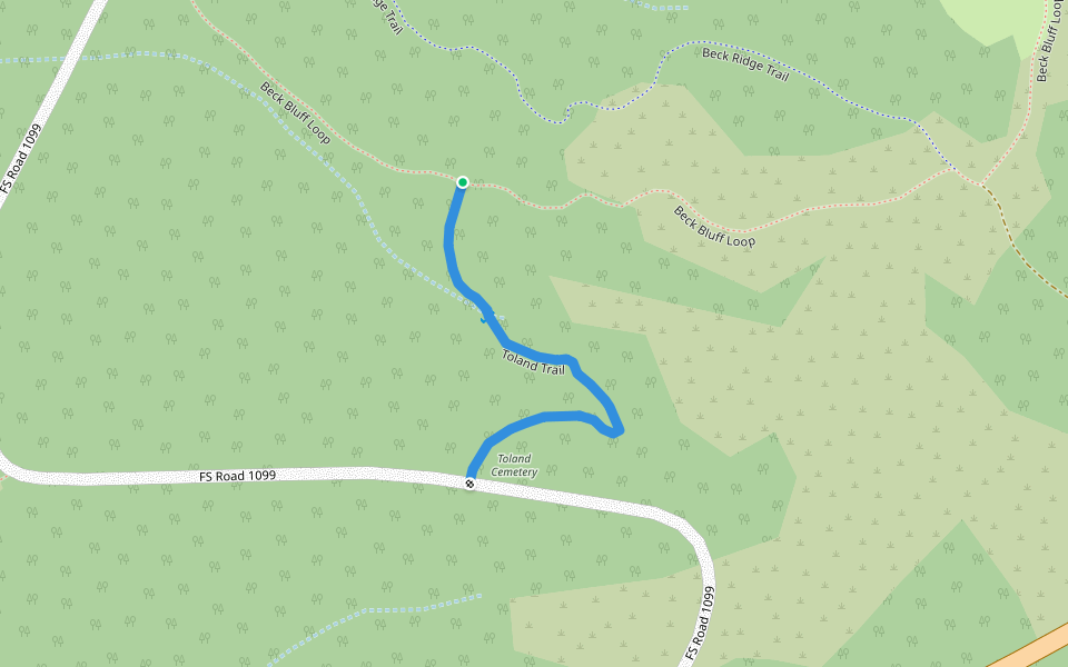 Toland Trail walking route map in Monticello