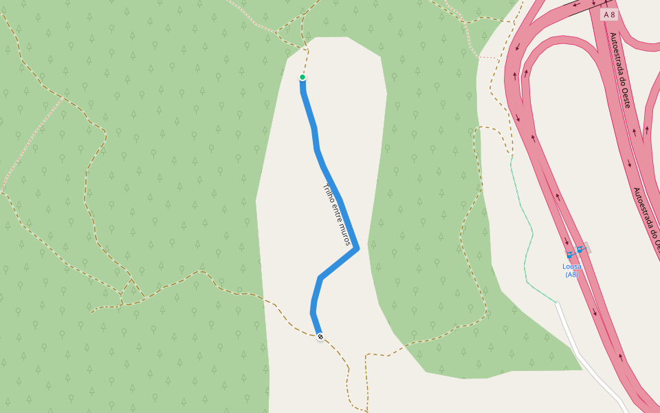 Trilho entre muros walking route map in Lousa