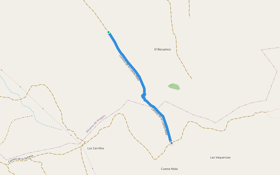 Camino de la Cuesta Mala walking route map in Alhama de Aragón