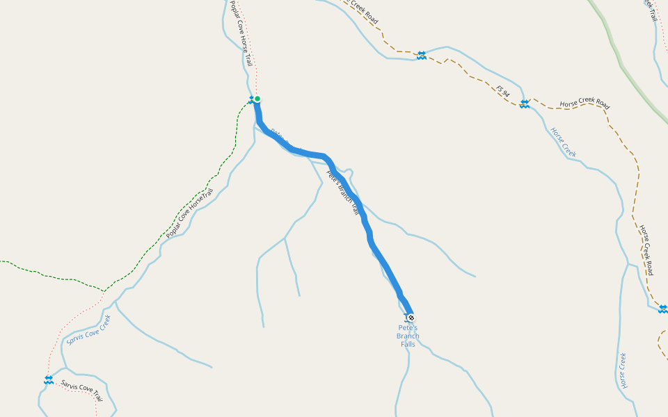 Pete's Branch Trail walking route map in Chuckey