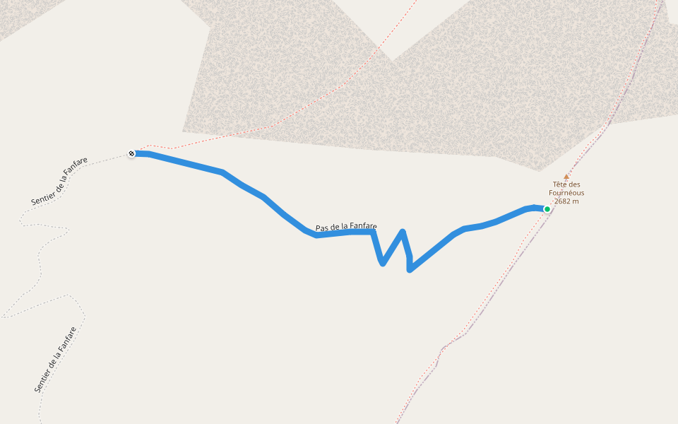 Pas de la Fanfare walking route map in Val-des-Prés