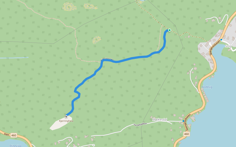 Kjærringstien walking route map in Snig