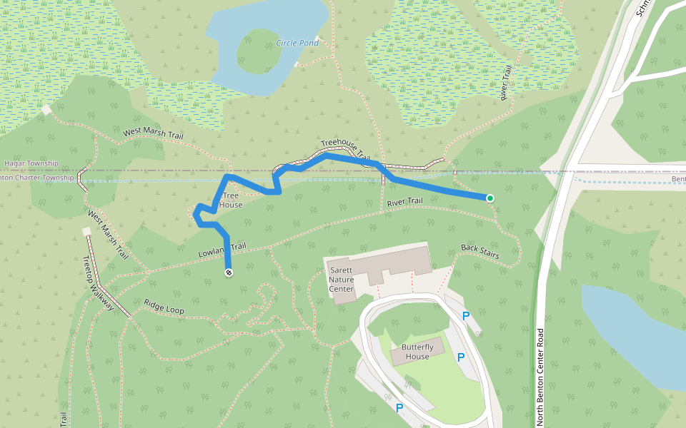 Treehouse Trail walking route map in Benton Harbor