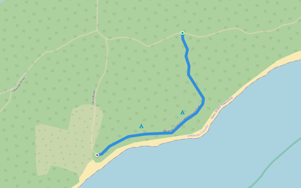 Weather Station Campground Trail walking route map in Leland