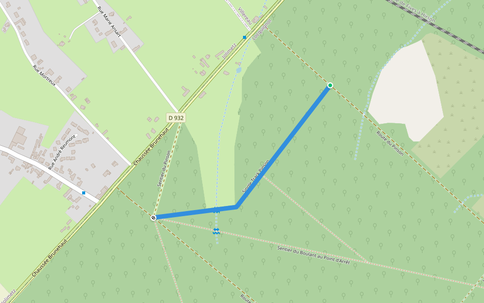 single track pinson walking route map in Villereau