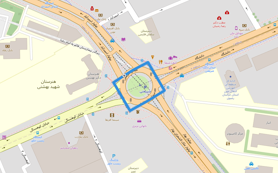 زیرگذر شریعتی walking route map in Mashhad