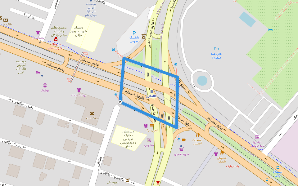 زیرگذر طالقانی walking route map in Mashhad