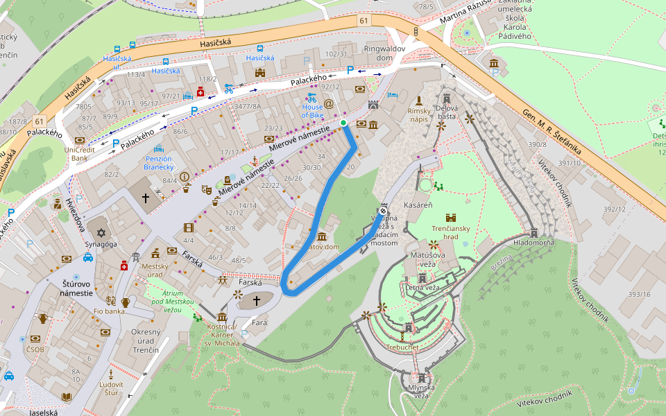 Matúšova walking route map in Trenčín