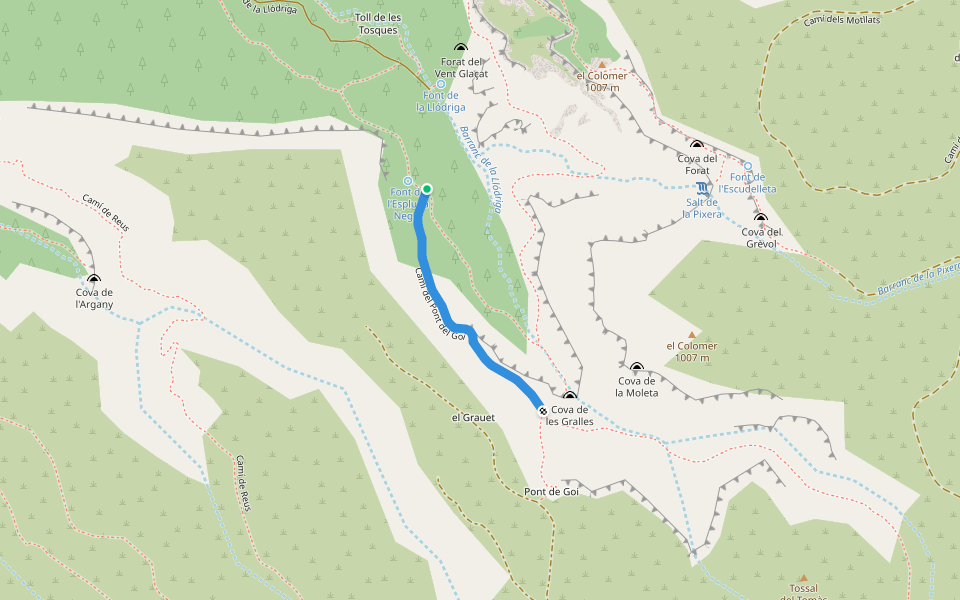 Camí del Pont del Goi walking route map in Capafonts