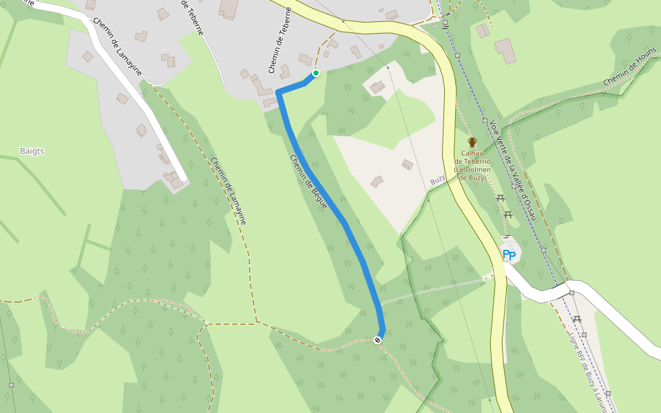 Chemin de Bégue walking route map in Buzy
