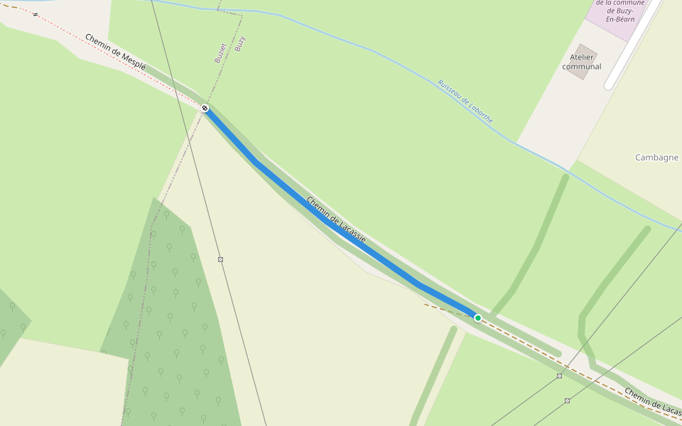 Chemin de Lacassie walking route map in Buzy