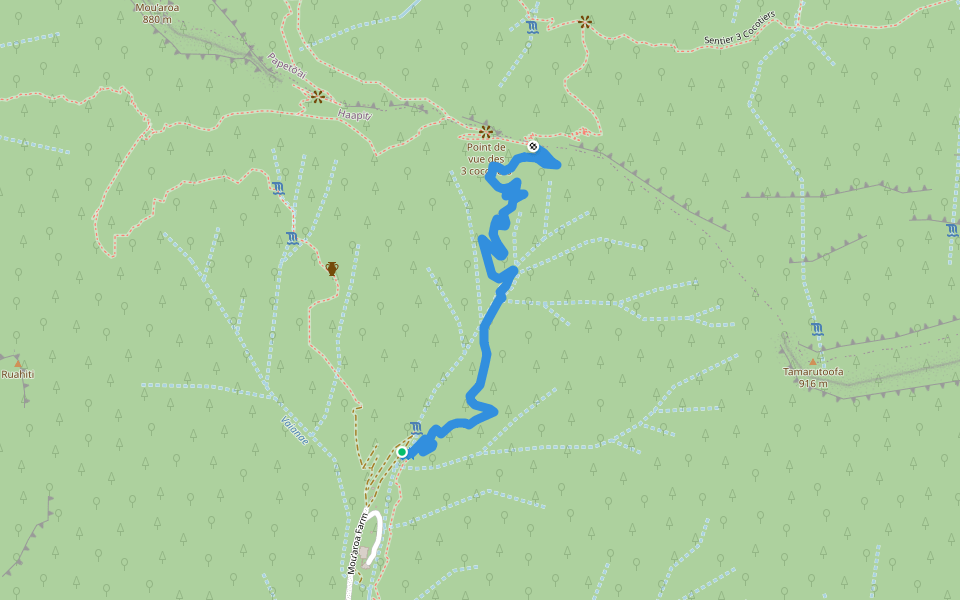 Mou’aroa - 3 Cocotiers walking route map in Fa'a'ā