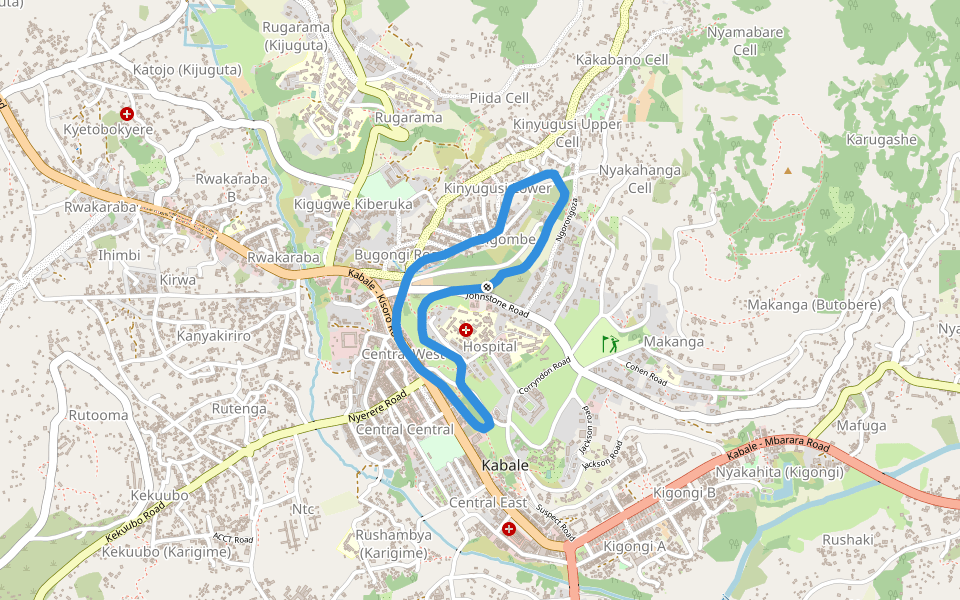 Kabale Central Forest Reserve walking route map in Kabale
