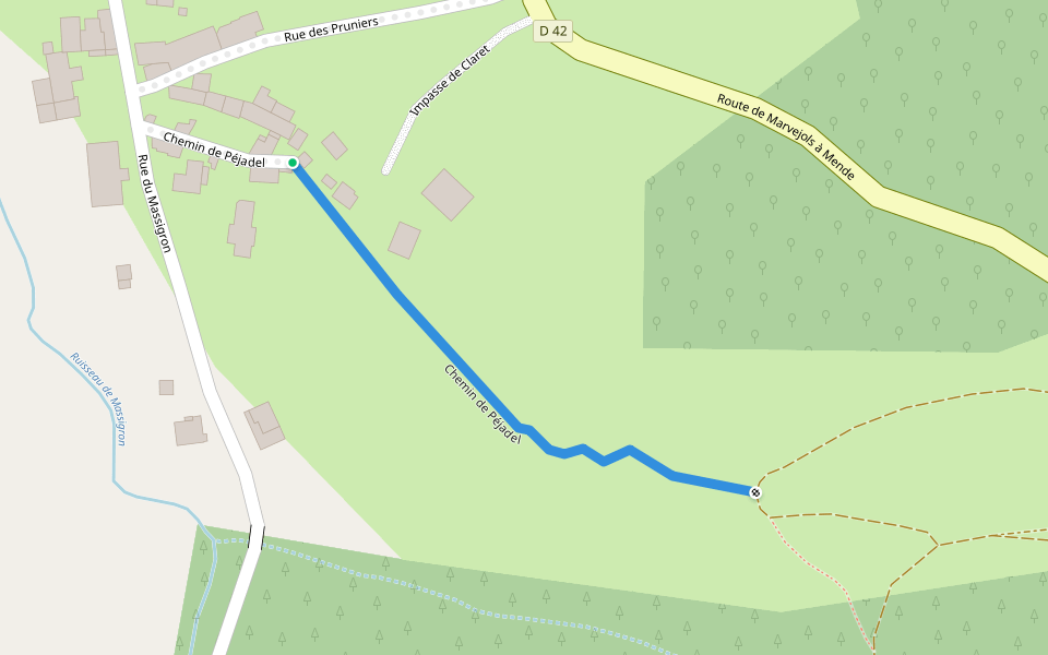 Chemin de Péjadel walking route map in Montrodat