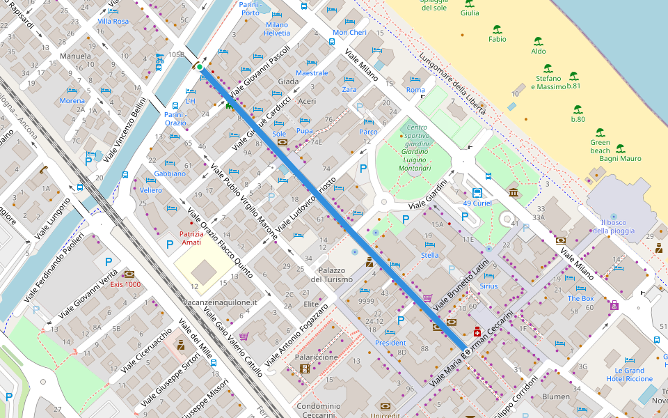 Viale Dante Alighieri walking route map in Riccione