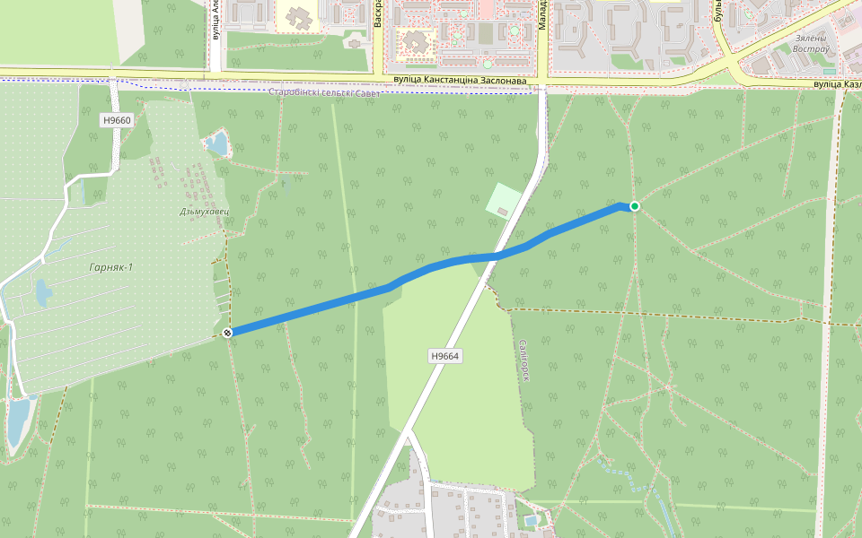 сцежка да ст. "Гарняк-1" walking route map in Salihorsk