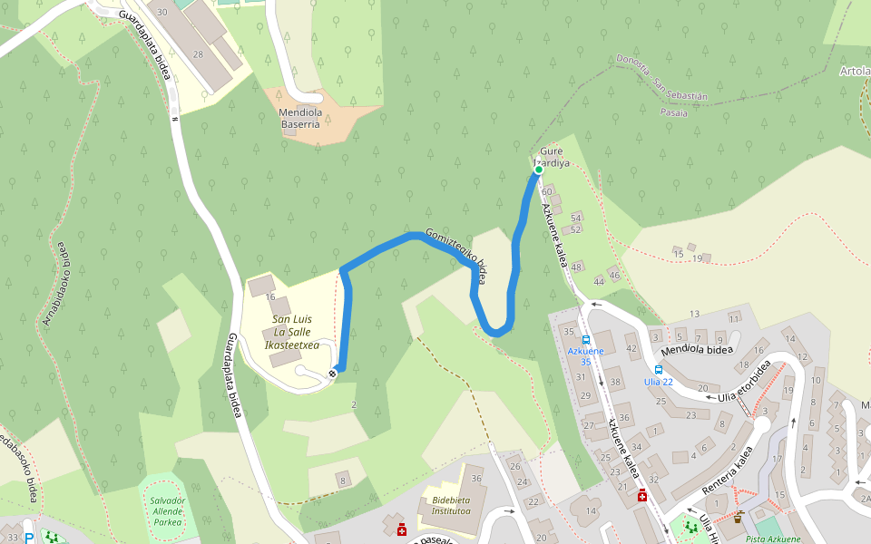 Gomiztegiko bidea walking route map in Pasaia