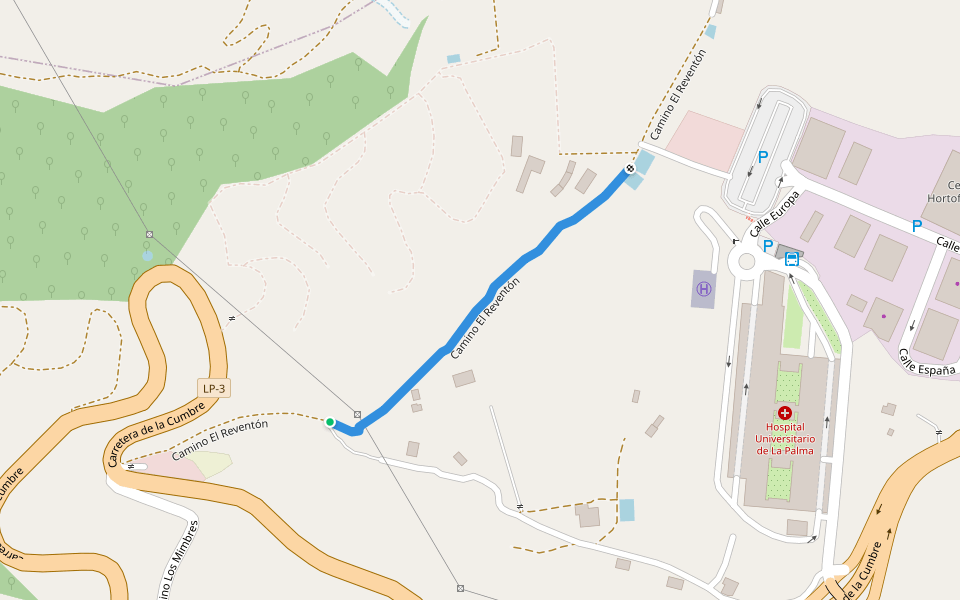 Camino El Reventón walking route map in Breña Alta