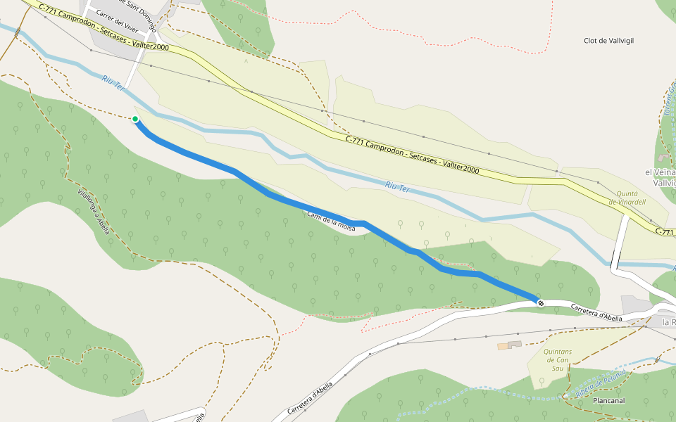 Camí de la molsa walking route map in Vilallonga de Ter