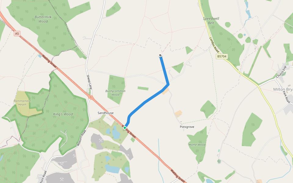 Bedfordshire RoW FP8 walking route map in Hockliffe