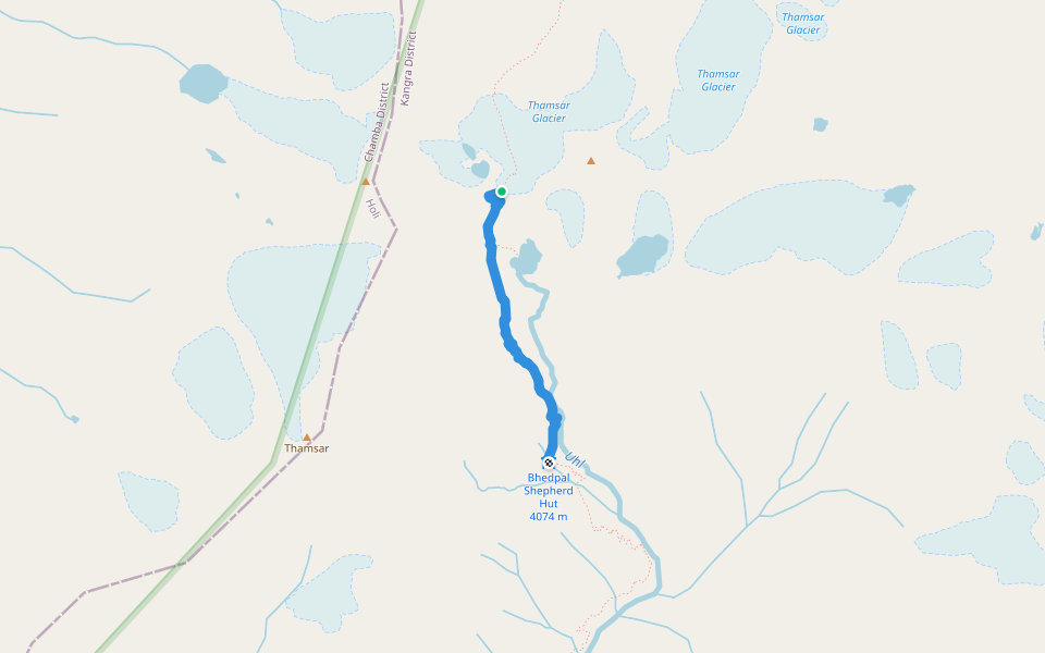 Bhedpal Thamsar Pass Trail walking route map in Thamsar Dhar
