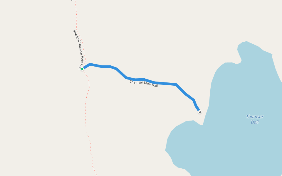 Thamsar Lake Trail walking route map in Thamsar Dhar