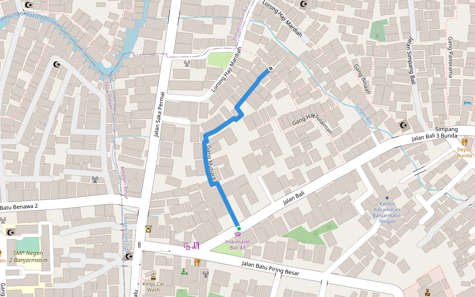Gang Mutiara walking route map in Banjarmasin