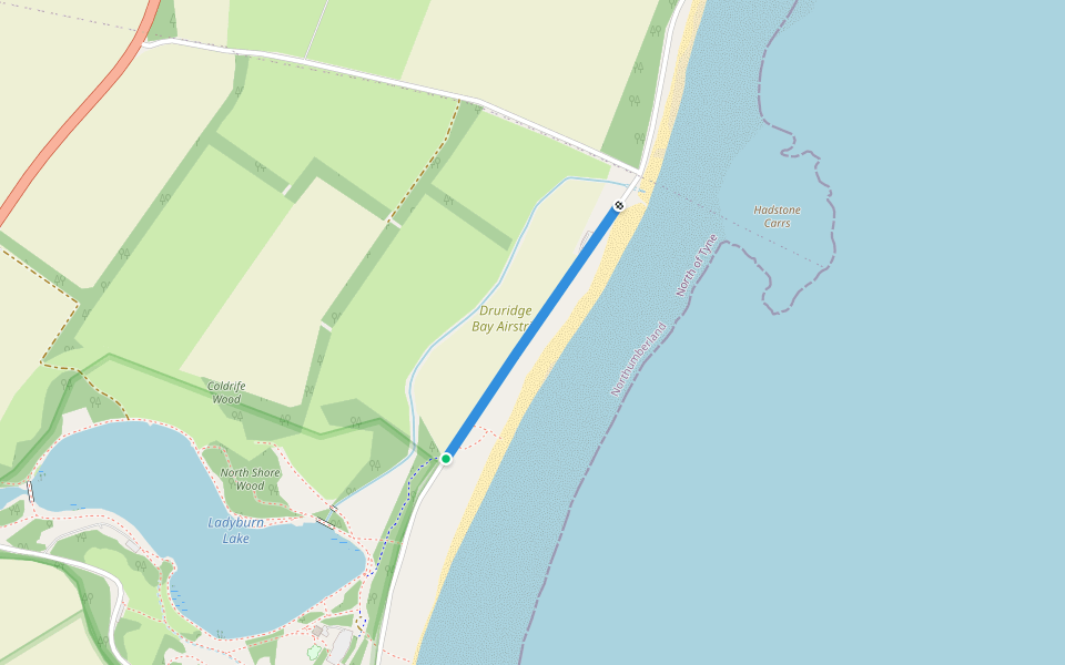 Northumberland Coast Path walking route map in Hadston