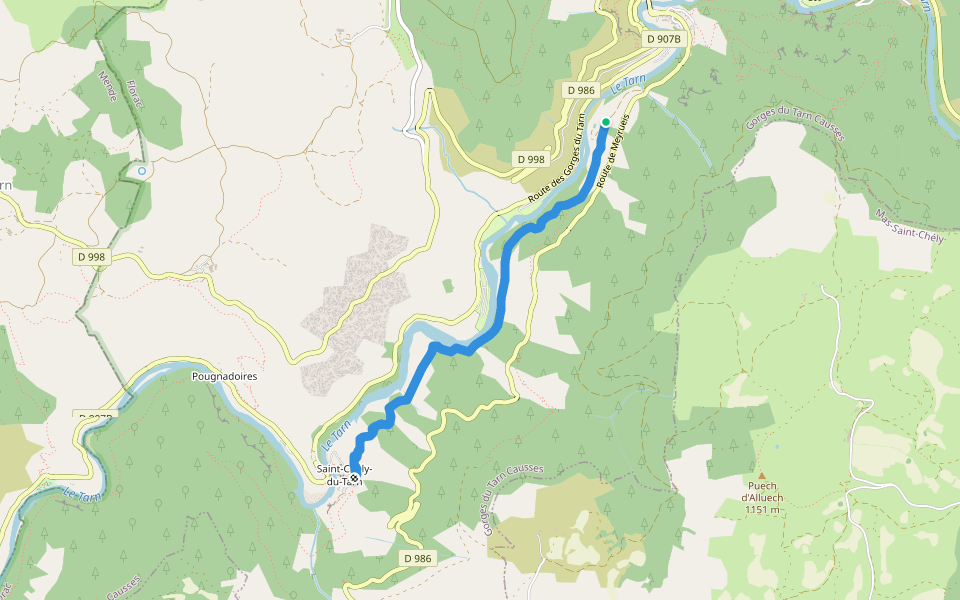 Route des Eaux walking route map in Gorges du Tarn Causses