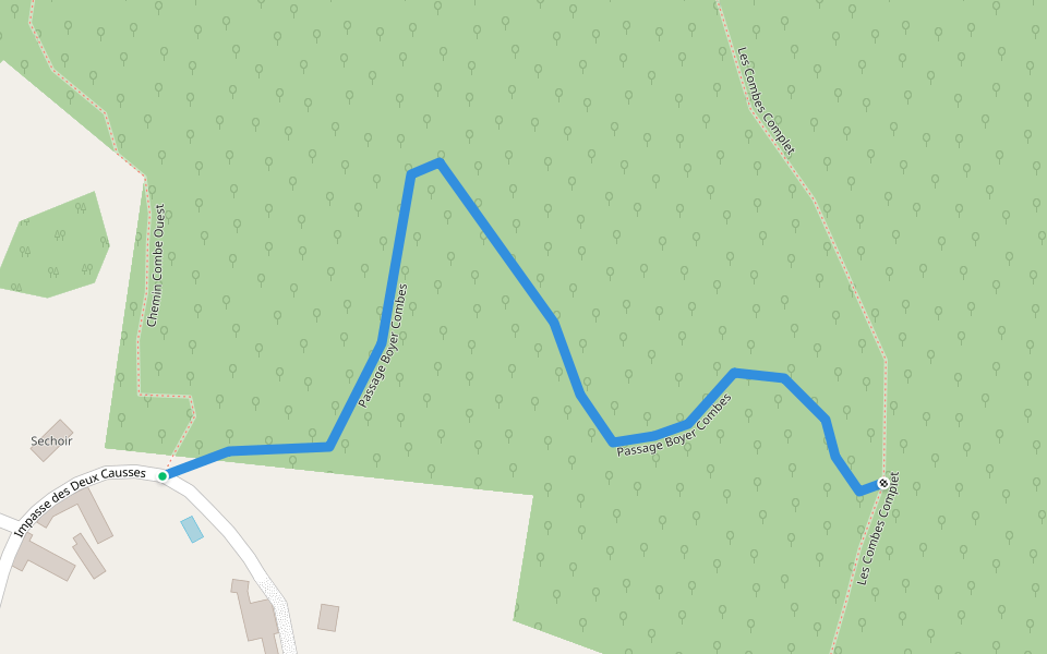 Passage Boyer Combes walking route map in Bouzic