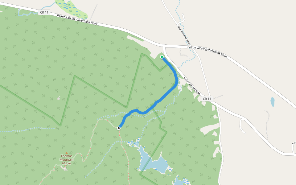 Thomas Mountain Trail walking route map in Bolton Landing