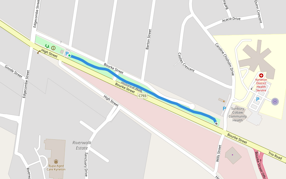 Historical Walk walking route map in Kyneton