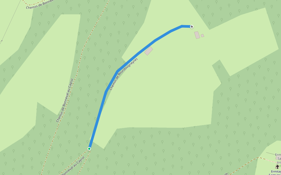 Chemin de Bourdougneyres walking route map in Le Cayrol