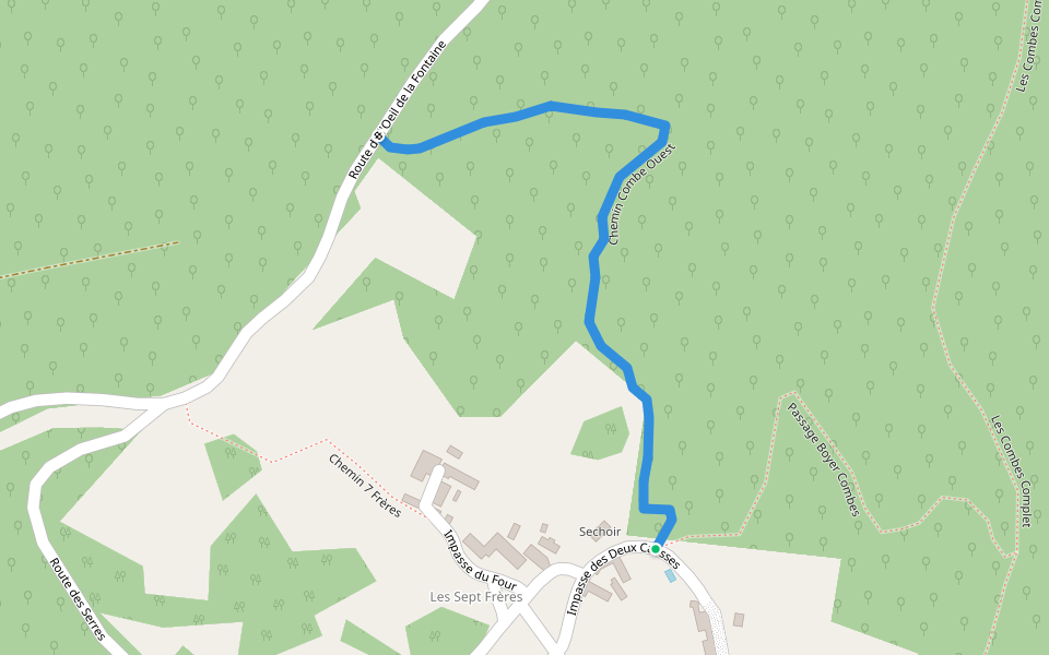 Chemin Combe Ouest walking route map in Bouzic