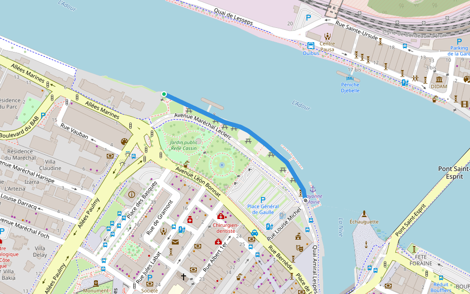 Quai Pedros walking route map in Bayonne