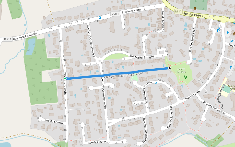 Allée du Château de la Guerche walking route map in Brains