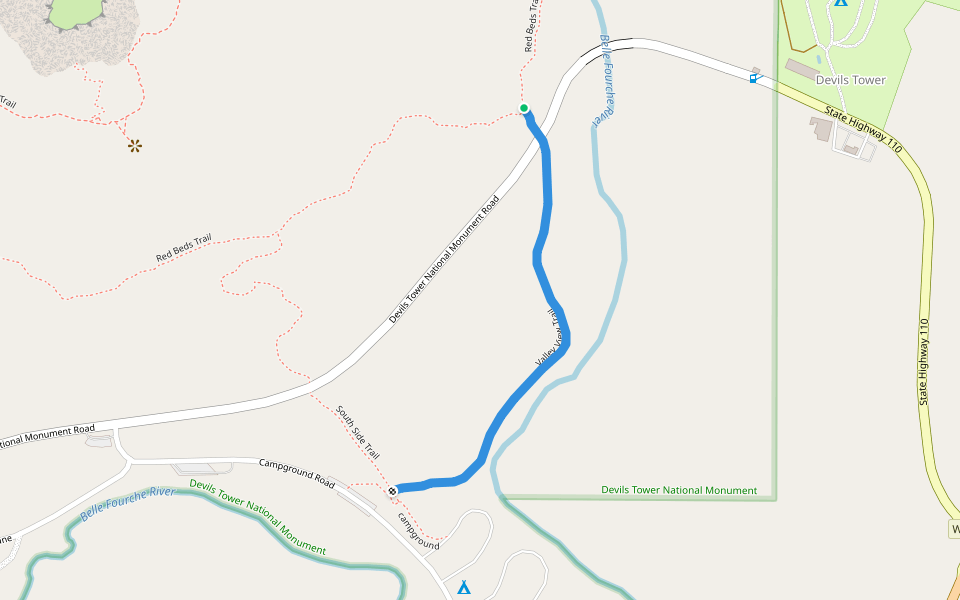 Valley View Trail walking route map in Devils Tower